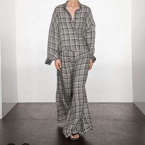 Massimo Dutti Linen Checked Trouser Set